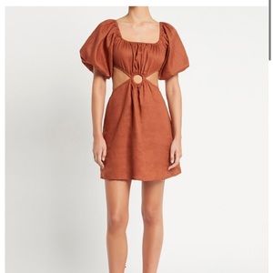 Faithfull the brand Almero Linen Mini Dress in Plain Spice US4